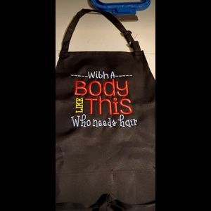 Black embroidered apron With a body like this